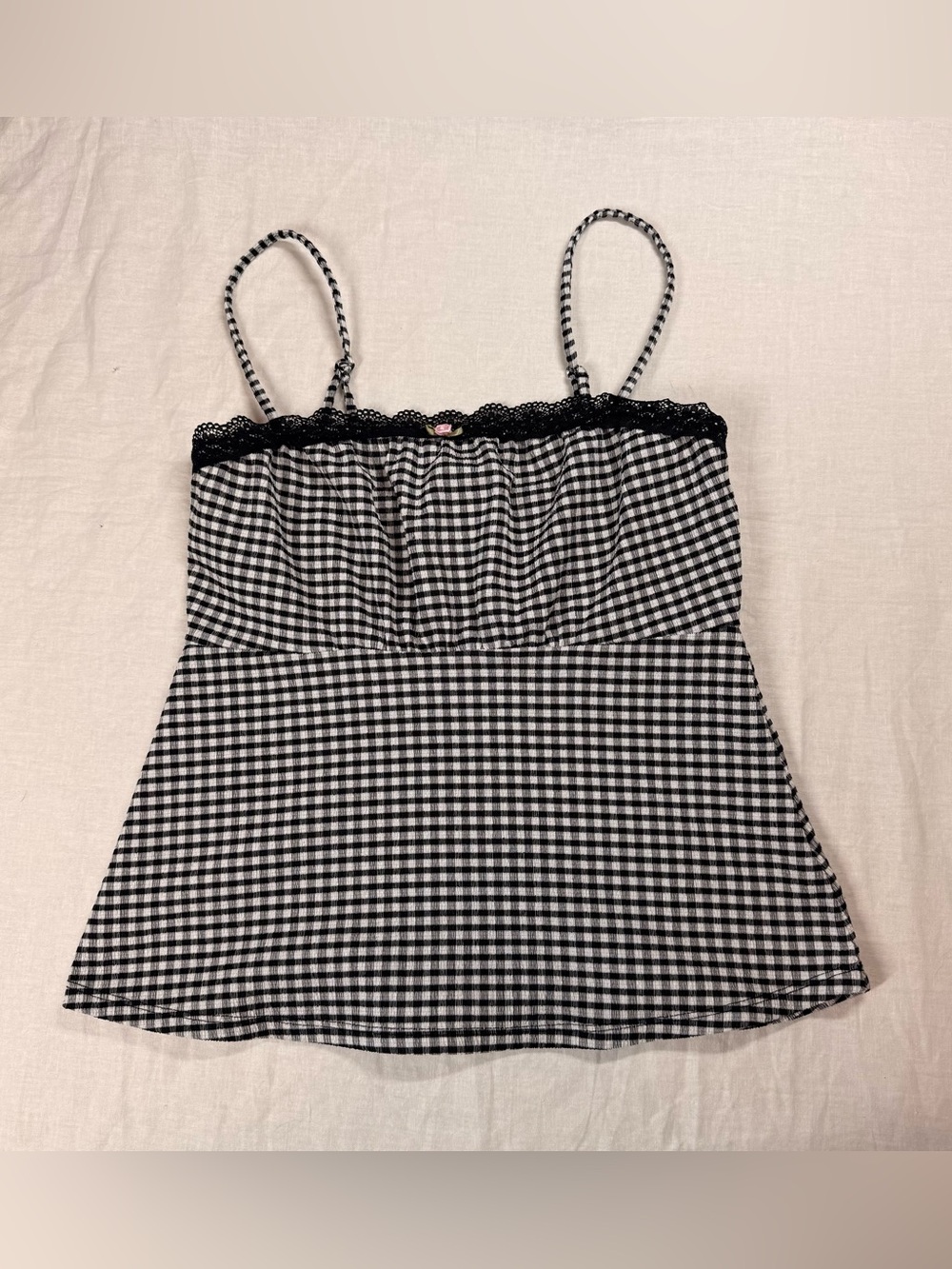 Black & White Gingham Lace-Trim Camisole